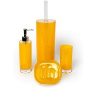 Set bagno 4 pezzi giallo , porta scopino, bicchiere e portasapone