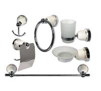 SET BAGNO 6 ACCESSORI PORTA ASCIUGAMANI SAPONE SPAZZOLINO ROTOLO GANCIO 52439