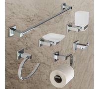 SET BAGNO 6 ACCESSORI PORTA ASCIUGAMANI SAPONE SPAZZOLINO ROTOLO GANCIO 52920