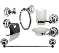 Set bagno 6 pz acciaio vetro satinato e ceramica con decorazioni blu e nere
