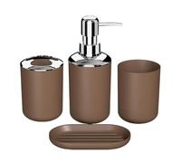 Set Bagno Accessori Completo 4 pezzi di accessori da bagno in plastica ABS Set portaspazzolino portasapone decorazione bancone for la casa hotel(Brown)