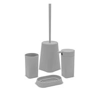 Set bagno accessori completo - 4 pezzi, kit accessori appoggio grigio, include dispenser, portaspazzolini, portasapone e scopino wc, linea Tender