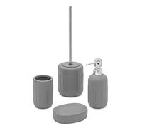 Set Bagno Accessori Completo - 4 Pezzi, Kit Accessori appoggio Grigio, Include Dispenser, portaspazzolini, portasapone e scopino WC, Linea Cup