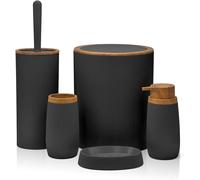 Set Bagno Accessori Completo - 5 Pezzi, in plastica Liscia con Dettagli Effetto