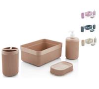 Set bagno accessori completo Akitaink - Kit 4 Accessori include dispenser sapone, portasaponetta, portaspazzolino, vassoio - Eleganti e Funzionali per il Tuo Bagno Colori assortiti