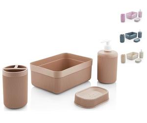 Set bagno accessori completo Akitaink - Kit 4 Accessori include dispenser sapone, portasaponetta, portaspazzolino, vassoio - Eleganti e Funzionali per il Tuo Bagno Colori assortiti