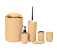 Set Bagno Accessori Completo Moderno, Set Bagno Moderno 6 Pezzi Dispenser Portaspazzolino Bicchiere Portasaponetta Portascopino Pattumiera,Giallo