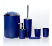 Set Bagno Accessori Completo Moderno, Set Bagno Moderno 6 Pezzi Dispenser Portaspazzolino Bicchiere Portasaponetta Portascopino Pattumiera,Dark blue