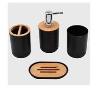 Set Bagno Accessori Completo Set di accessori da bagno neri da 4 pezzi, portaspazzolino in plastica con coperchio in bambù, bicchiere for spazzolini, distributore di lozione, scatola di sapone