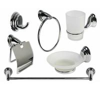 Set bagno acciaio cromato vetro satinato 6 pz sapone spazzolini arredo