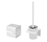 Set Bagno Bianco Opaco 2 Pezzi - Portarotolo e Portascopino Da Muro In Acciaio - Kit Accessori Adesivi Senza Fori Fissaggio Linea Rea
