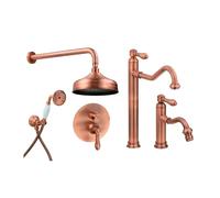 Set bagno con miscelatore lavabo alto, bidet e kit doccia stile retrò colore ram