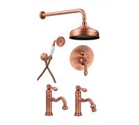 Set bagno con miscelatore lavabo, bidet e kit doccia stile retrò colore rame Gat