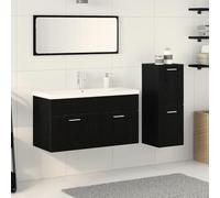 Set Bagno Moderno con Vanity Lavabo Specchio e Armadio in Rovere Nero - Mobile Bagno Elegante con Ampio Spazio di Stoccaggio per Interni - 3 Pezzi in Legno Ingegnerizzato