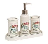 Set bagno "Savons Superfines" 4 pezzi in porcellana bianca decorata L25xPR10xH21 cm