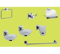 Set Bagno Serie Geo Cromo Lucido Vetro Satinato 7 Pz