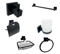 Set bagno ultra moderno in acciaio nero vetro satinato 6 pezzi accessori bagno