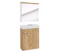 Deftrans Mobile da bagno + specchio, set di mobili da bagno per ospiti, 50 x 70 x 23 cm, in rovere, mobiletto per lavabo e armadietto a specchio per bagno, armadio a specchio e lavandino con