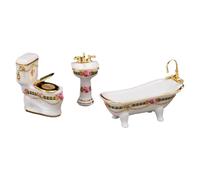 Set Bagno Vittoriano Rose Reutter Porcellana Dipinta Miniatura 1:24, 3 Pezzi