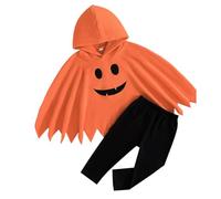 Set Bambino Halloween Due Pezzi Autunno Inverno con Cappuccio Stampa Top Maglia Pantaloni Tinta Unita Completo Ragazzo Ragazza Abbigliamento Caldo Comodo Casual Morbido Leggero (Orange, 9-12 Months)