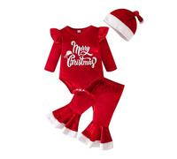 Set Bambino Neonato Ragazzo Ragazza Manica Lunga Stampato Lettera Tuta Pantaloni Cappello Tre Pezzi Festa Inverno San Nicola Spettacolo Famiglia Regalo Anni Confortevole Cotone Morbido