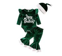 Set Bambino Neonato Ragazzo Ragazza Manica Lunga Stampato Lettera Tuta Pantaloni Cappello Tre Pezzi Festa Inverno San Nicola Spettacolo Famiglia Regalo Anni Confortevole Cotone Morbido