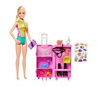 Barbie - barbie biologa marina, bambola bionda e playset con laboratorio mobile e trolley, 10+ accessori, giocattolo per bambini, 3+ anni, hmh26