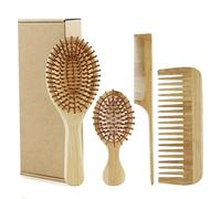 SET BAMBOO SET 4PCS BRUSH BAMBOO BRUSH per la crescita dei capelli, comprende pettine a denti larghi, pettine di coda, e mini paddle per la lucentezza e salute, massaggio cuoio capellut..