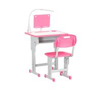 HOMCOM Banco Scuola con Sedia per Bambini 6-12 Anni Altezza Regolabile, Lampada LED, Leggio e Portapenne, Acciaio e MDF, Rosa Aosom