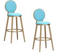 Set bancone di sedie Bar Rivestimento in Velluto con Gambe Metalliche, sgabelli l'isola della metà secolo per la casa da Cucina (Azzurro, 75 cm)