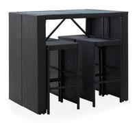 set bar da giardino 5 pezzi in polirattan e vetro nero