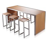 Set Bar Tavolo e 6 Sgabelli da Giardino in Acciaio e Sumpar Wood Kraus Donatello