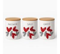 Set Barattoli Cucina in Ceramica - Contenitori Tondi per Sale, Zucchero e Caffè con Coperchio Ermetico - Design Elegante, Decorativi e Resistenti (ROTONDO LOVE ME)