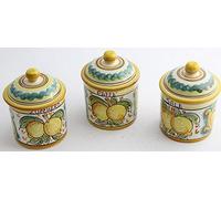 Set barattoli sale zucchero caffè in ceramica siciliana giallo e verde di santo stefano di camastra decorata a mano Limoni Art 8