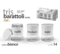 SET Barattoli Sale Zucchero Caffè Tris 3 Contenitori METALLO B Vetro 750 ML 14cm