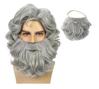 Set barba e parrucca da Babbo Natale, parrucca lunga grigia da vecchio mago