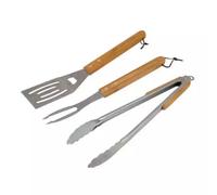 SET SPATOLA FORCHETTA PINZA MANICO IN LEGNO
