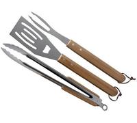 SET BARBECUE 3 PZ MANICO LEGNO TENAGLIA FORCHETTA PALETTA