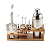 Set Barman Set Di Shaker Per Cocktail Da 16 Pezzi Strumenti Bar In Acciaio Inossidabile Con Elegante Per Supporto In Bambù Set da Bar, Shaker Boston(750ml)