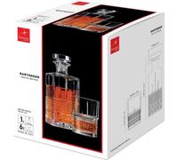 Set bartender novecento 7 pezzi bottiglia + 6 bicchieri whisky Bormioli