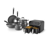 Set batteria induzione 9 pezzi New Petra Dark e friggitrice ad aria 2 cestelli