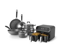 Set batteria induzione 9 pezzi New Petra Dark e friggitrice ad aria 2 cestelli