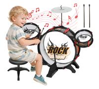 Set Batteria per Bambini +3 Anni con Sgabello Batteria Grancassa Piatto e Bacchette 59,5X31,5X59 cm Nero