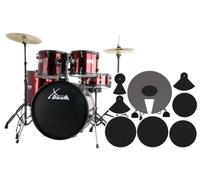 Set Batteria XDrum Rookie Rosso (22" BD, 12", 13", 16" TT, 14" SD, piatti per esercizio composti da un set di piatti Hi-Hat 14" e 1 piatto Crash-Ride 16", incl. scuola e set ammortizzatori batteria)