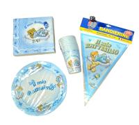 Set Battesimo Il Mio Battesimo, Coordinato Festa Azzurro con Piatti, Bicchieri, Tovaglioli e Bandierine