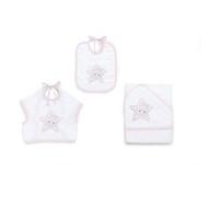 Italbaby set con asciugamano con cappuccio, e bavaglino little star rosa