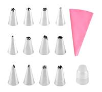 Set Beccucci Sac a Poche, Set di 14 Utensili per Decorare Torte, con 12 Beccucci in Acciaio Inox & 1 Sac à Poche EVA 30.5 cm Riutilizzabile & 1 Adattatore, Accessori per Torte, Cupcake e Biscotti