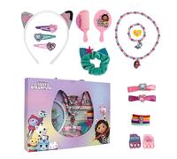 Gabby's Dollhouse - Set di bellezza con 1 elastico in tessuto, 10 elastici, 2 pinzette, 3 forcine, 2 spazzole, 1 fascia, 1 collana, 1 bracciale e 1 anello - prodotto originale progettato in Spagna