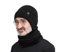 Set berretto, cappello e sciarpa invernale, attrezzatura invernale da uomo,Set di cappelli sciarpa Soft Infinity con fodera in pile - copricapo invernale, set di coppe larghe taglive, Nero , Se