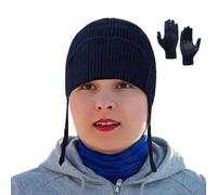 Set berretto e guanti da donna, comodo, elegante, elastico, traspirante, set - in maglia, per freddo, attività all'aperto, viaggi, famiglia, amici, madre, Blu violaceo., Se référer au